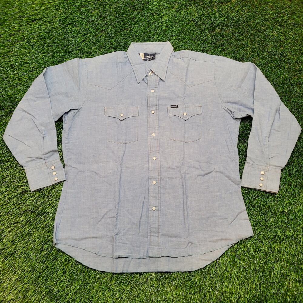 VTG 80s Wrangler Pearl Snap Western Shirt Mens XL 17.5x34/35 USA